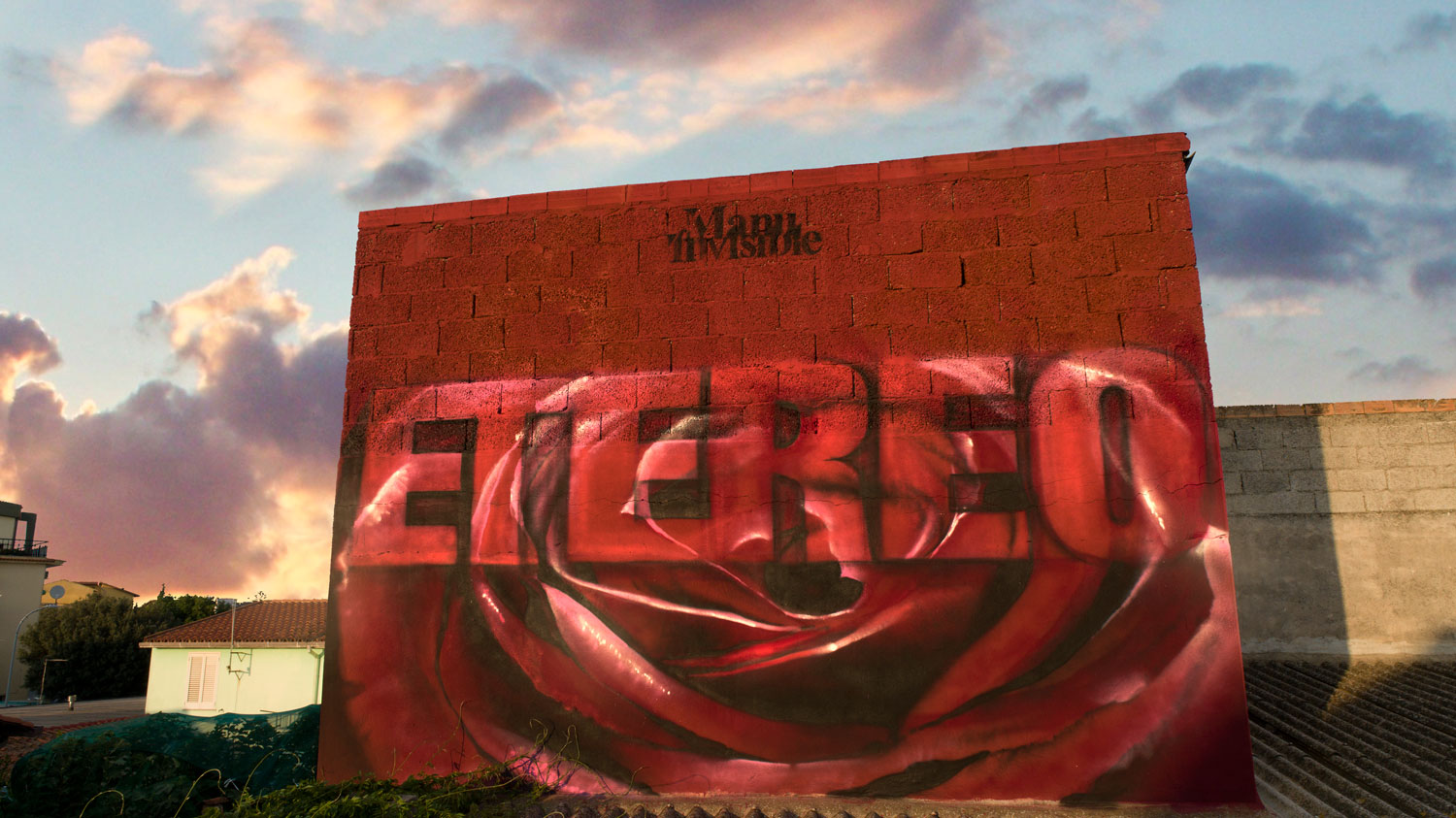 ''Etereo'' Spray et peinture au quartz sur le mur 3 x 4 m San Sperate 2018