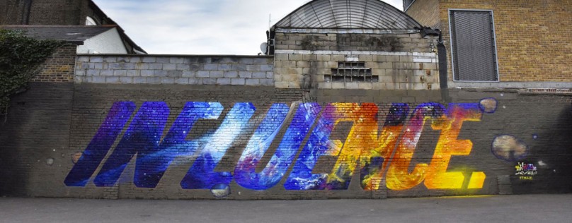  Influence Spray and acrilic paint on brick wall 4x20 m London 2017