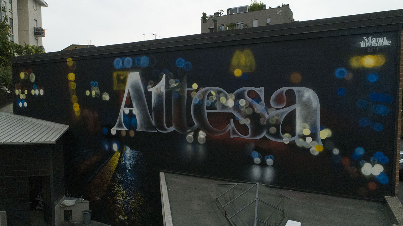 ''Attesa'' Spray e pittura per esterno su muro 6 x 14 m Milano 2019