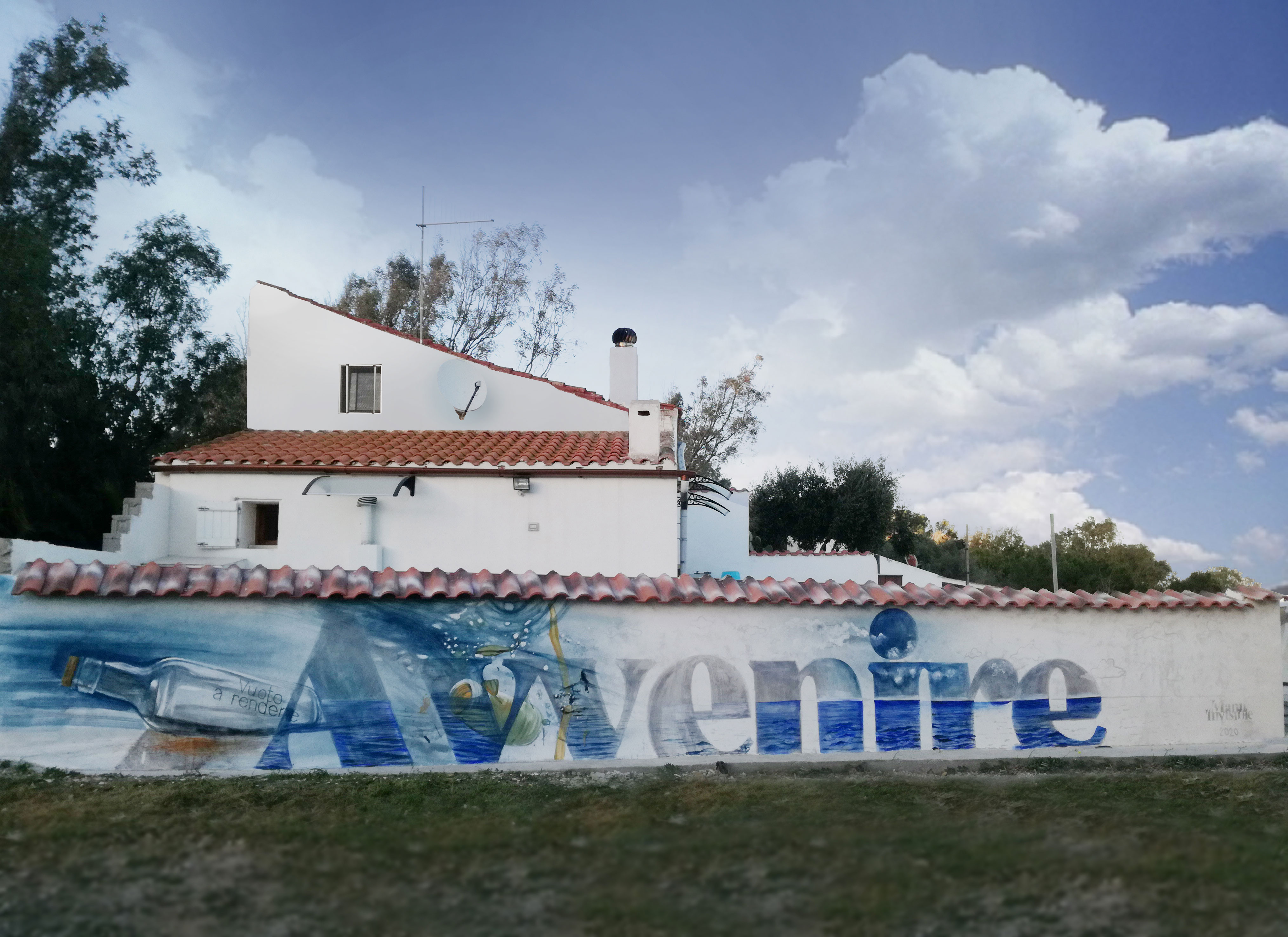''Avvenire'' Affresco on wall 14 x 1,7 m Carloforte 2020