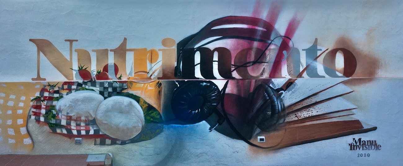 ''Nutrimento'' Peinture de quartz et spray sur le mur 9 x 3 m Capoterra 2020
