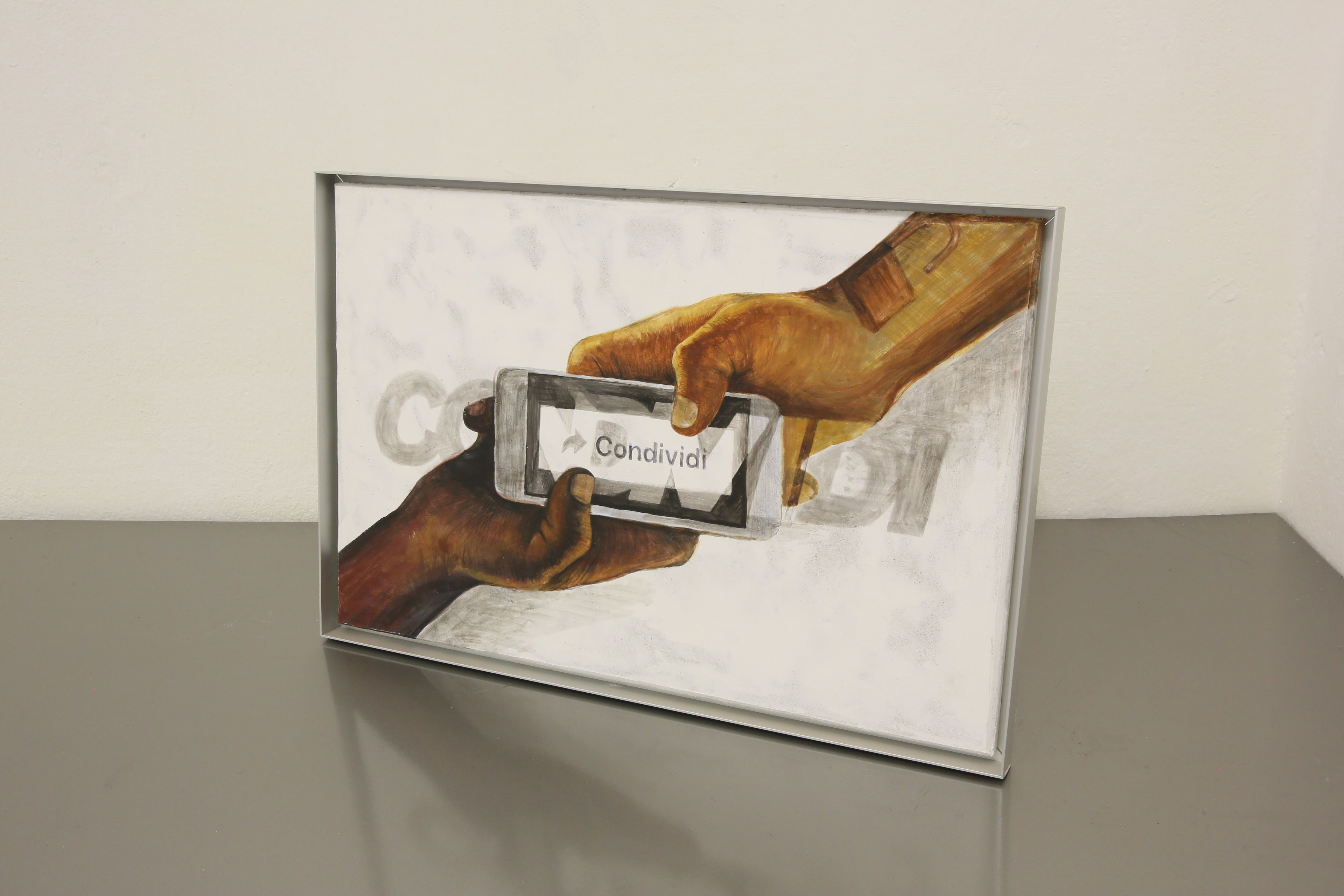“Condividi”
Affresco on terracotta
61 x 41 x 1,5 cm
Aluminum frame 2019