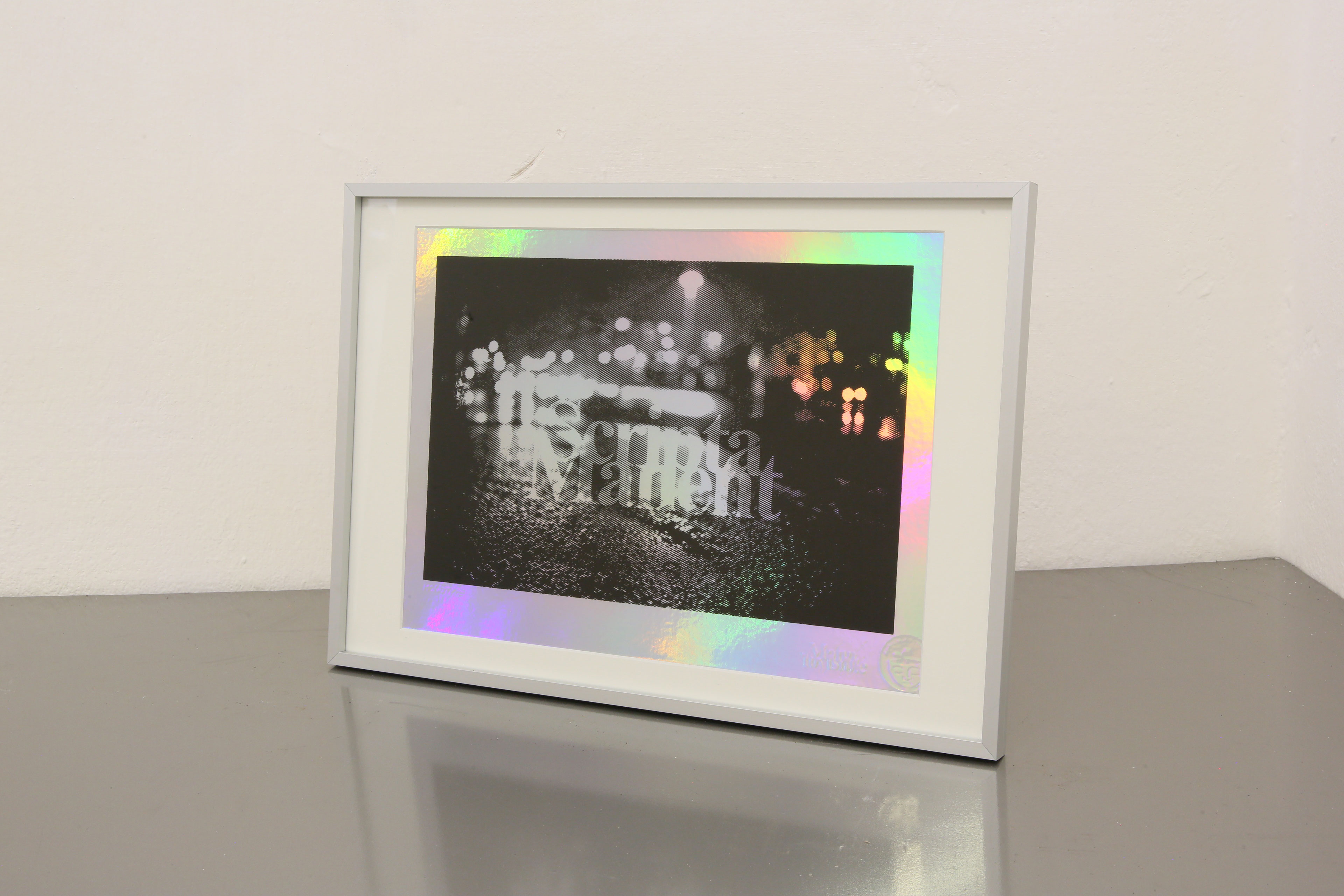 “Scripta Manent” Silkscreen print on holographic pvc 300g 42 x 29,7 cm monotype 2020