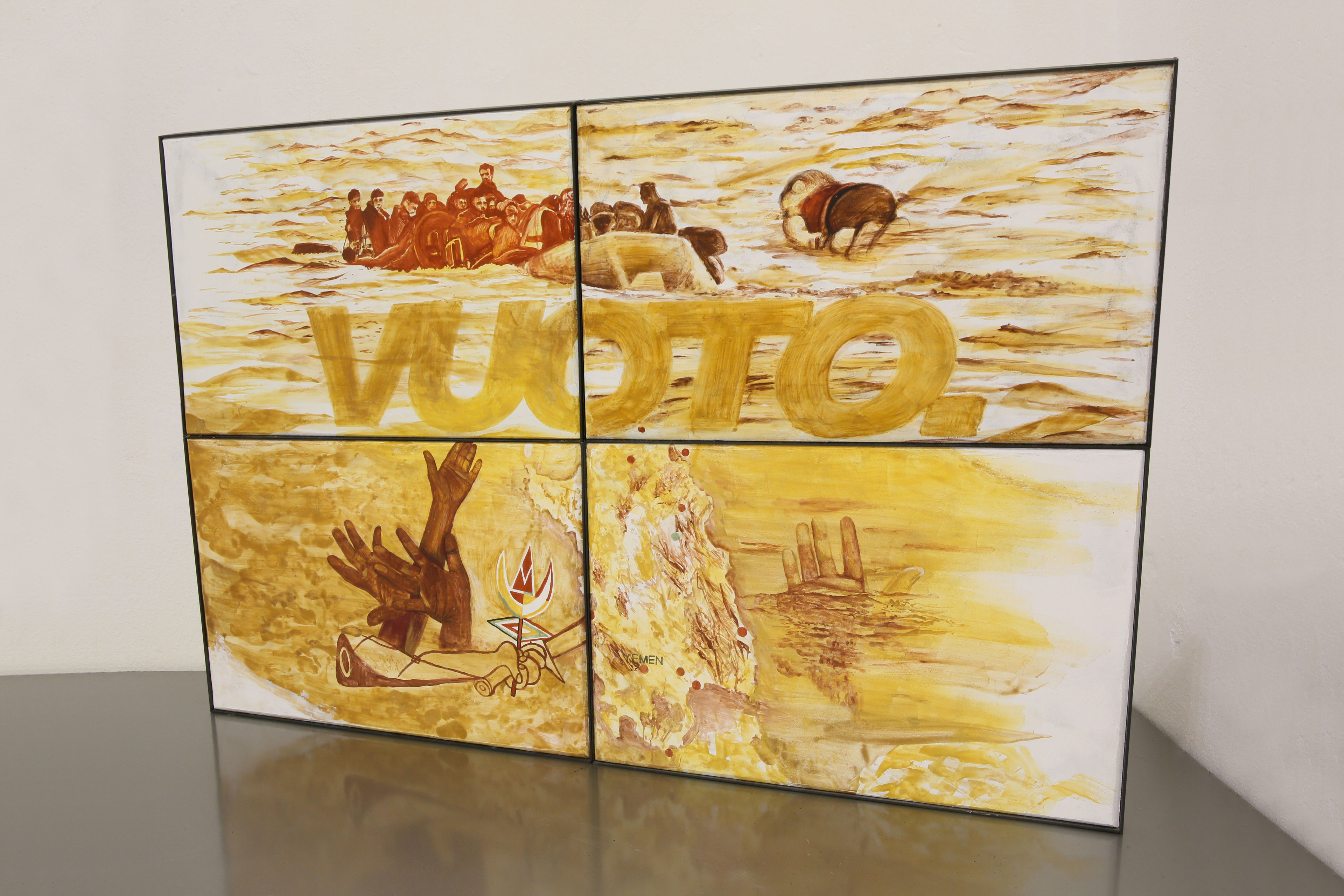 “Vuoto” Affresco on terracotta N.4 parts of 40 x 60 x 1,5 cm (polyptych) Iron frame 2019