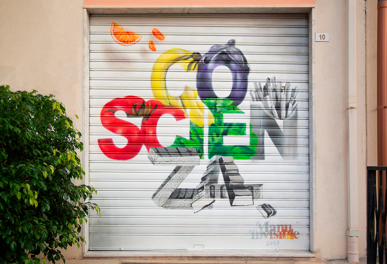 ''Coscienza'' Spray on shutter 2 x 2,5 m Cagliari 2020