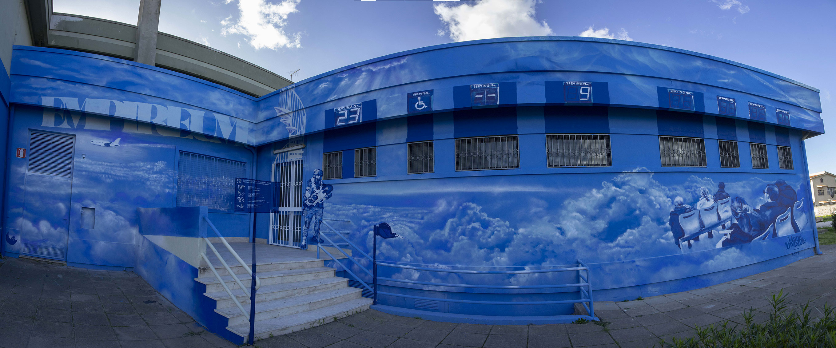 ''EMPIREVM'' Spray e pittura al quarzo su muro 130 mq (anamorfismo) Dante Secondary School Pirri [CA] 2019