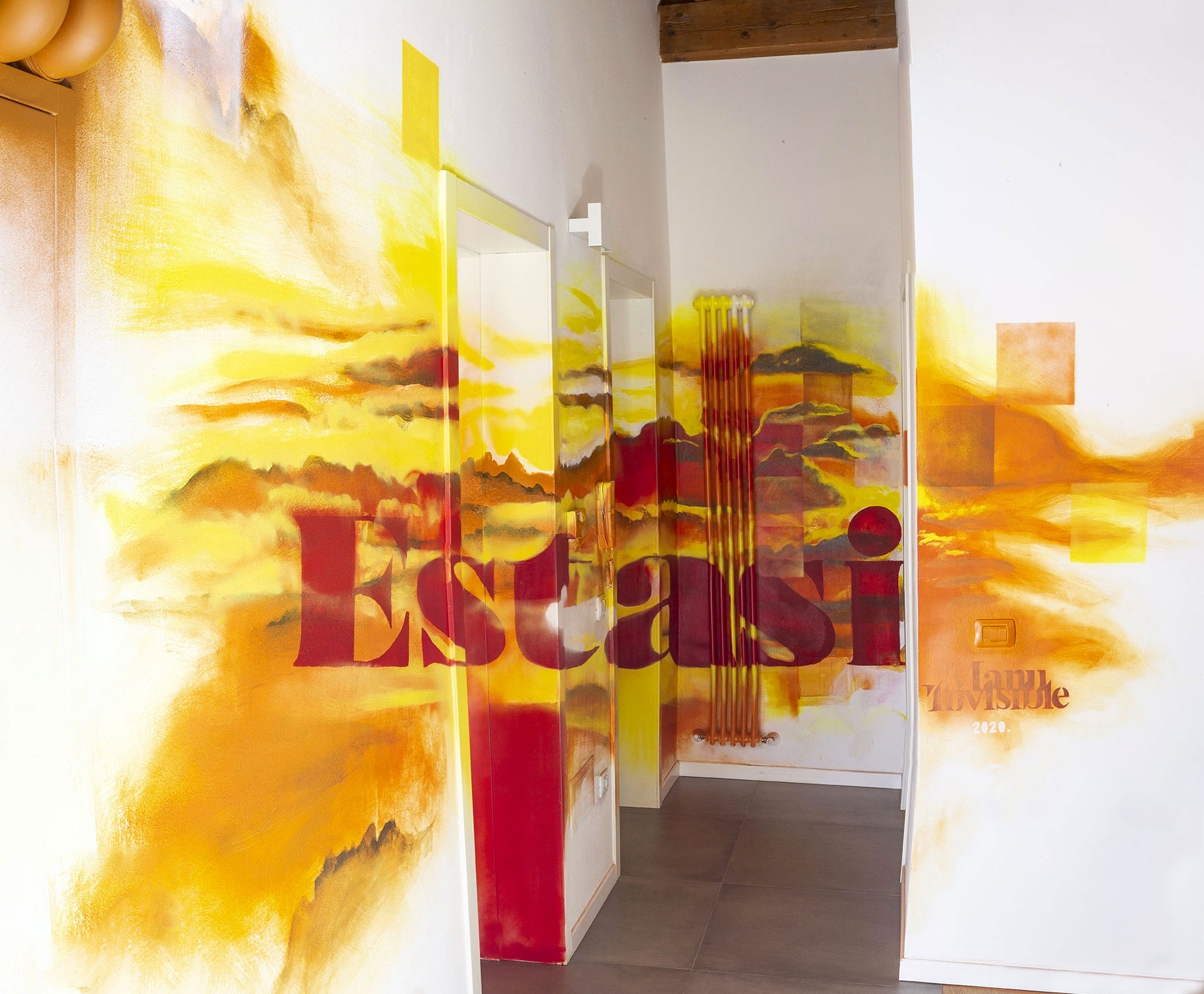 ''Estasi'' Spray e acrilico su muro e porte (dimensioni variabili) Bologna 2020