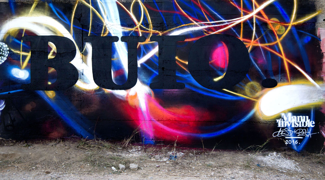 ''Buio'' Spray e pittura al quarzo su muro 4 x 6,5 m Nuoro 2016