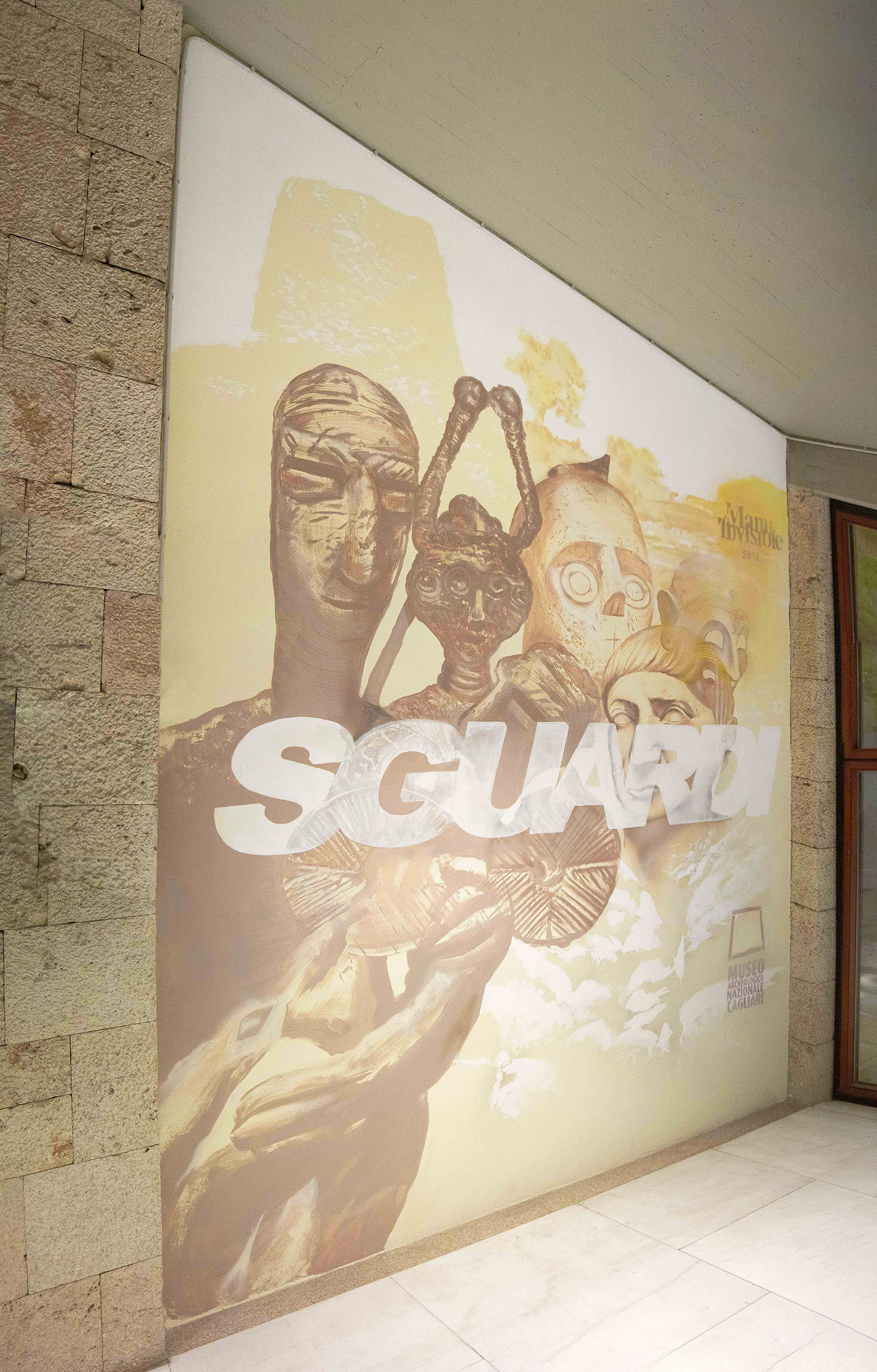 ''Sguardi'' Spray et peinture de maison sur le mur 4 x 3 m Musée archéologique national de Cagliari 2018