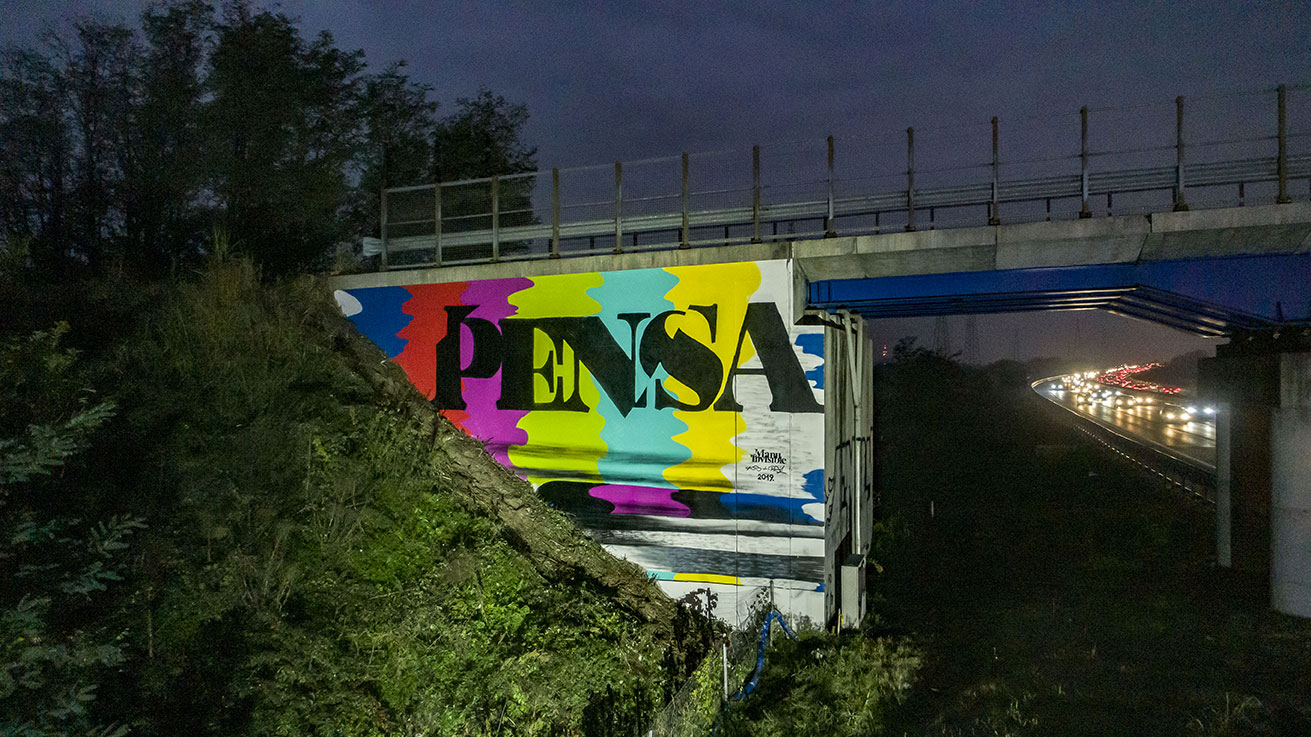 ''Pensa'' Spray and quartz paint on wall 8 x 12 m Milano 2019
