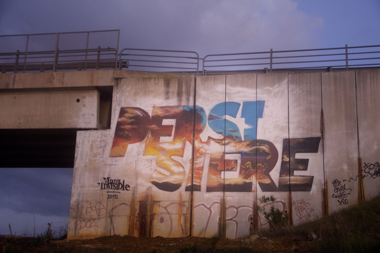 ''Persistere'' Spray and quartz paint on wall 8 x 12 m Oristano 2015