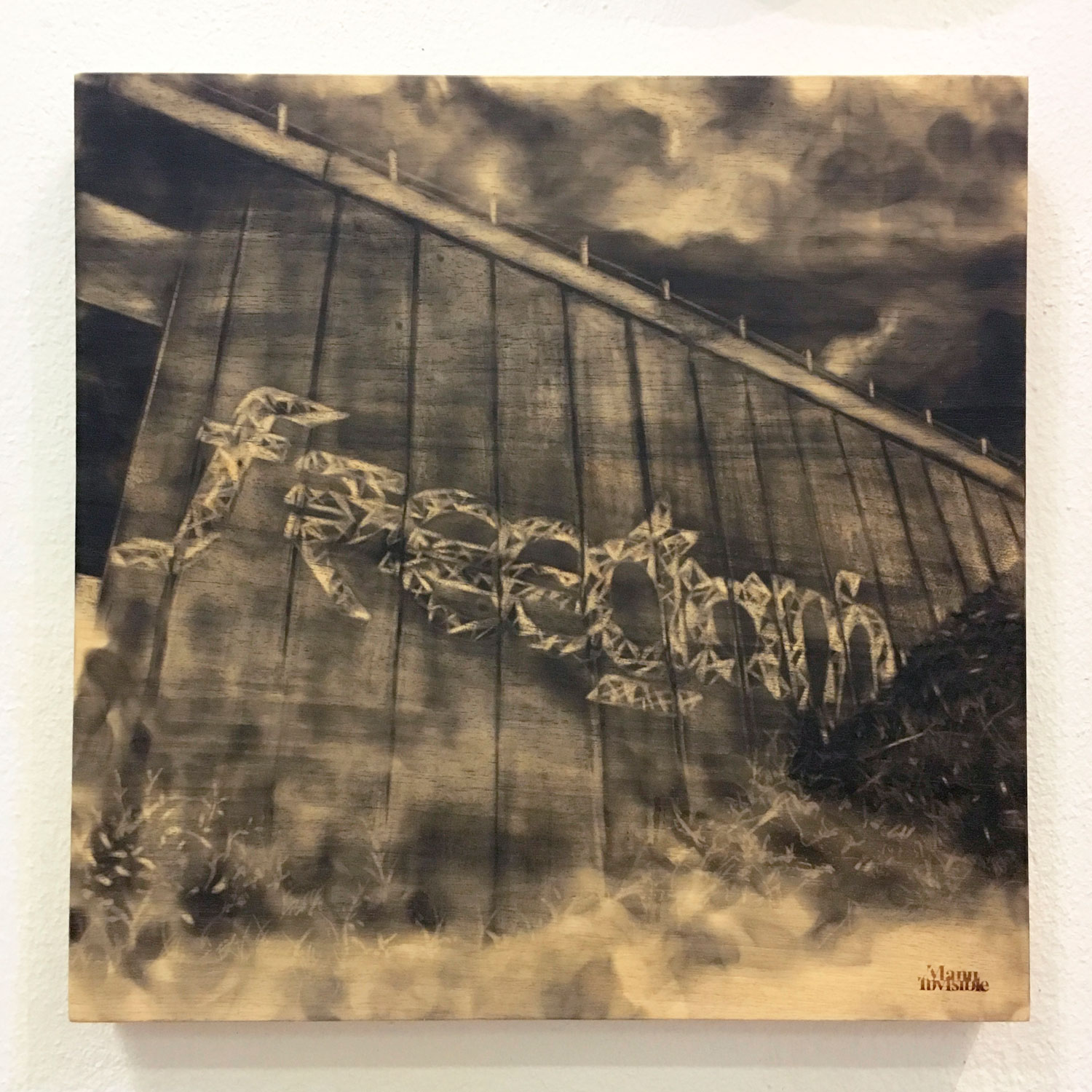“Freedom” Fumée sur bois 40 x 40 x 4 cm 2018