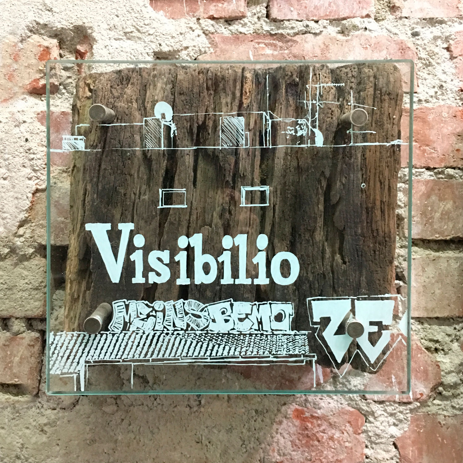 “Visibilio” Acrilic on glass and ruined wood 23 x 25 x 19,5 cm 2017