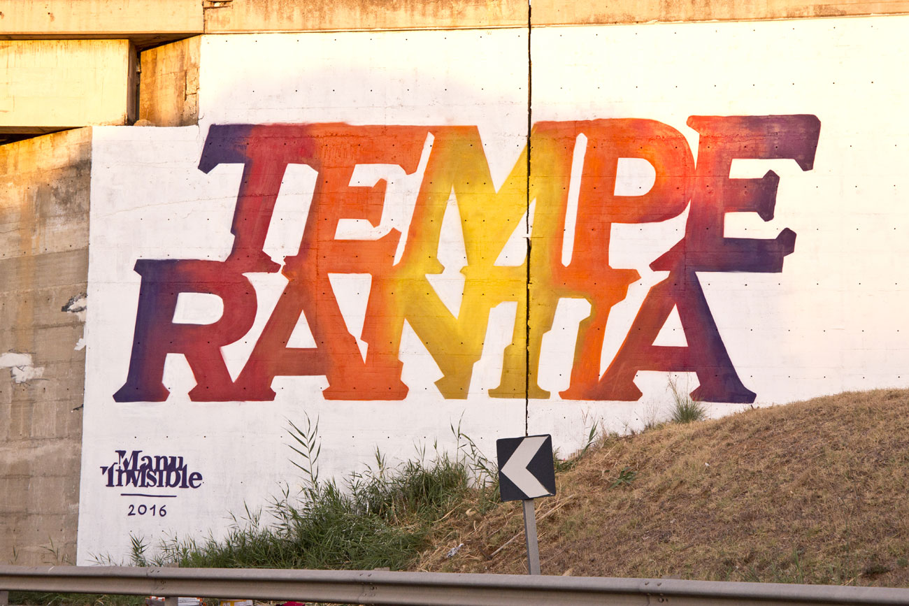 ''Temperantia'' Spray e quarzo su muro 8 x 12 m Cagliari 2016