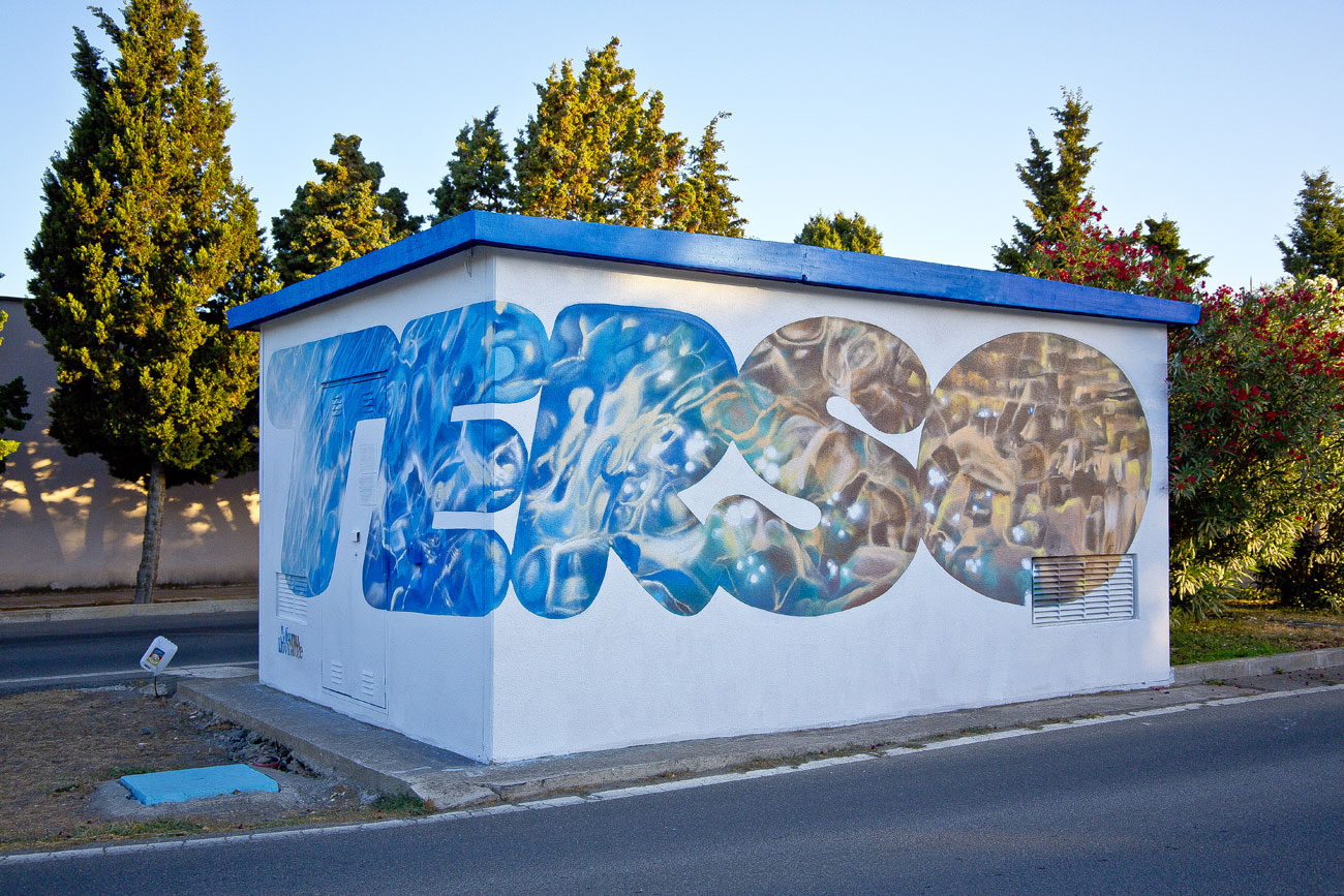 ''Terso'' Spray e quarzo su muro 3 x 6 x 3 m Pula 2016