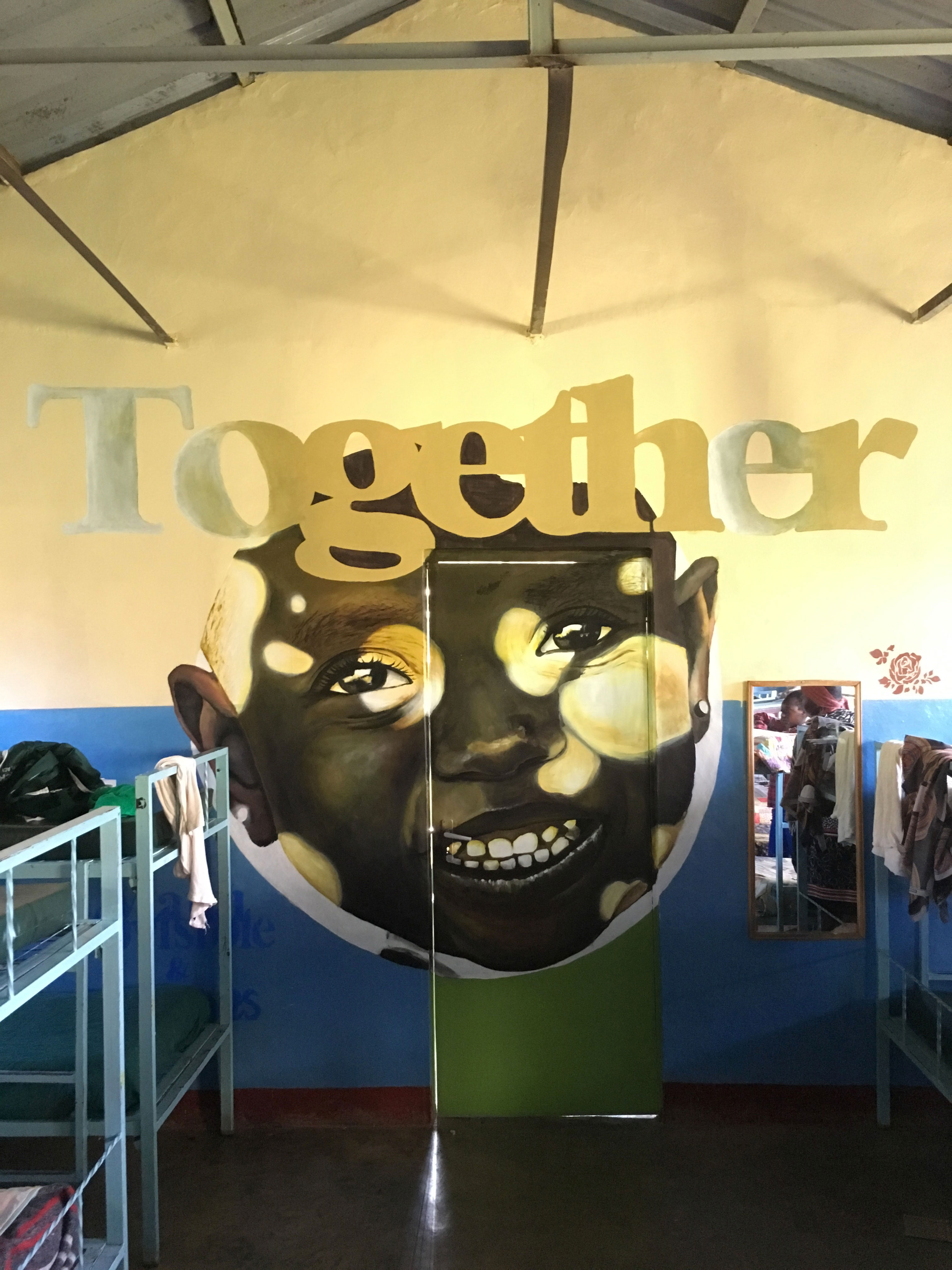 ''Together'' Spray and acrilic paint on wall and door 3 x 4,5 m Nanyuki (Africa) 2019