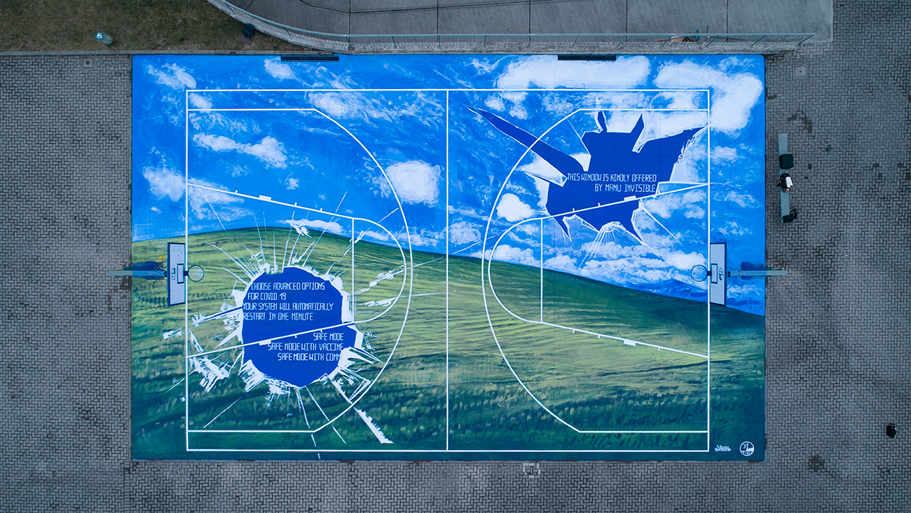 ''MI RACCOMANDO!'' Signage paint on ground 21 x 14 m Valtrighe 2021