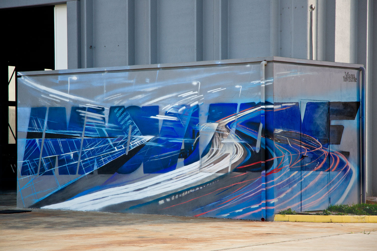 ''Innovazione'' Spray and quartz paint on wall 3 x 8 m Macchiareddu/Assemini 2018
